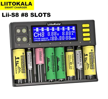 Liitokala Lii-S8 8 Слотов Смарт-ЖК-Зарядное Устройство для Li-ion LiFePO4 Ni-MH Ni-Cd 9V 21700 20700 26650 18700 18650 аккумулятор