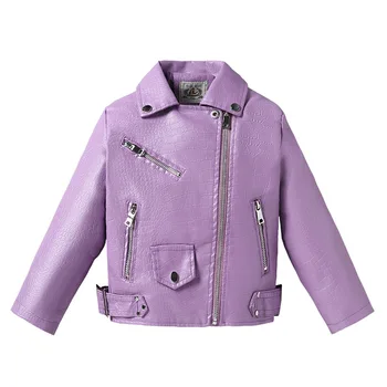 Детская кожаная куртка 2022, Новая осенняя Корейская куртка из искусственной кожи для девочек, модные топы с карманами на молнии