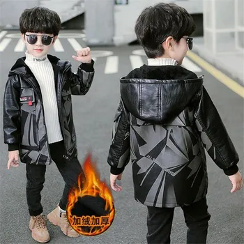 Пальто для мальчиков 2021 года, новая повседневная куртка из искусственной кожи черного цвета, водонепроницаемая детская куртка для мальчиков, Весна-осень-зима, детские куртки и пальто от 3 до 16 лет