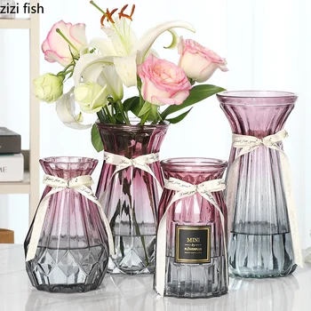 Простая стеклянная ваза из четырех частей, прозрачная наполненная водой бамбуковая ваза для цветов, стеклянная ваза для цветочной композиции в гостиной