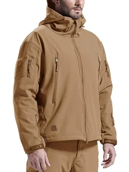 Универсальная мужская куртка для улицы, ветрозащитная и водонепроницаемая флисовая утепленная куртка Softshell с капюшоном