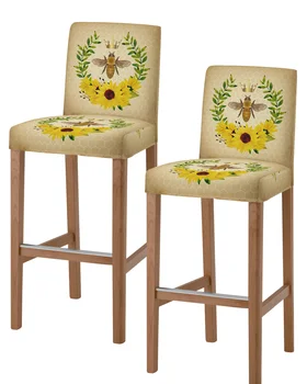 Чехлы для барных стульев с пчелиным цветком и подсолнухом, эластичная крышка для барного стула с короткой спинкой, чехлы для стульев без подлокотников, чехол для офисных сидений