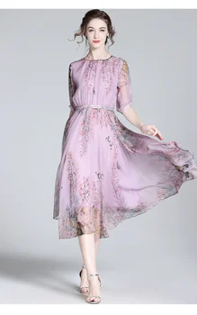 Шелковое платье женское летнее 2023 новое высококлассное женское стильное темпераментное длинное фиолетовое шелковое платье тутового цвета с широкими распашными юбками